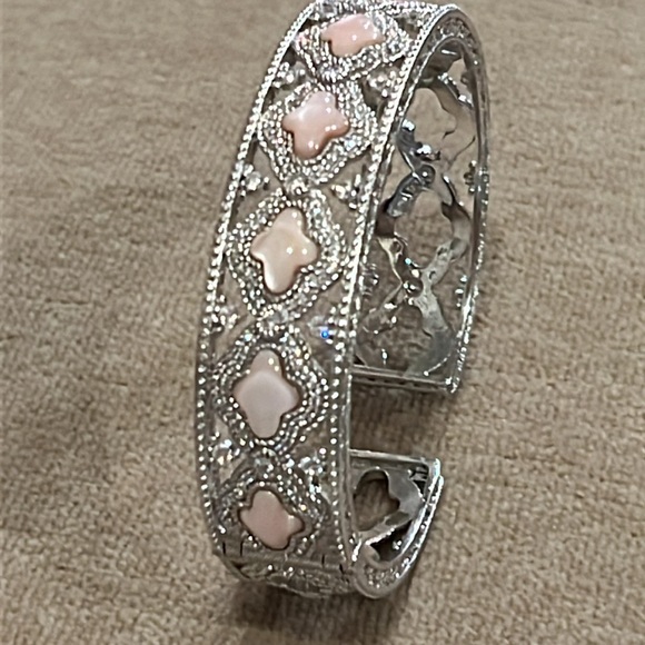 Judith Ripka Sterling Silver Diamonique & Pink Mother of Pearl Cuff Bracelet - Picture 3 of 13